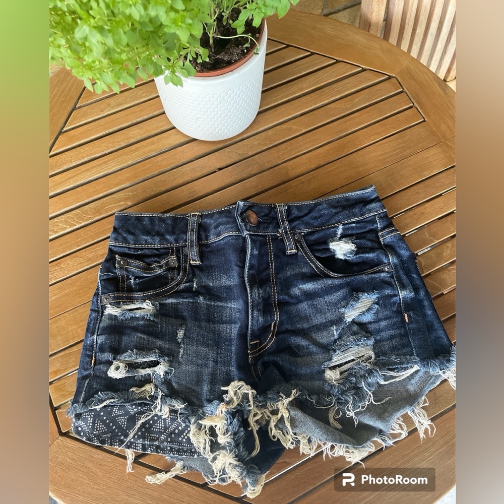 AEO Y2K Blue Denim Distressed Shorts